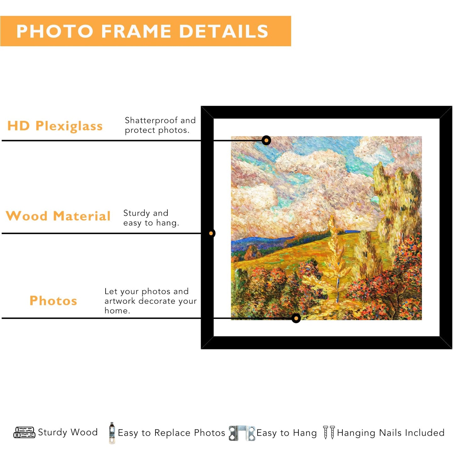 QOTIB Wood 16x16 Frame Set of 2 with 14x14 Mat, for 40 x 40cm Diamond Art Painting, Display Picture 14 x 14 with Mat or 16 x 16 without Mat, Large 40x40 Picture Frame for Wall Hanging, Black, 2 Pack