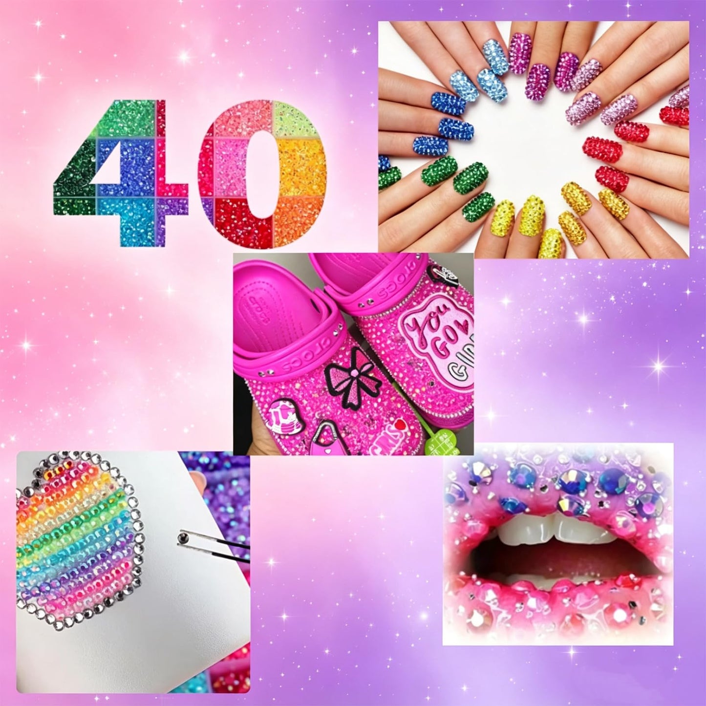 40000 Pcs 40 Colors Resin Jelly Rhinestones for Bedazzling, Multicolor 3mm Flatback Gems for Diamond Art, Bedazzler Kit with Rhinestones and Tools, Rainbow Flatback Rhinestones