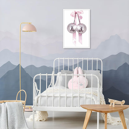 Generic 16x24in Trendy Pink Bow Disco Ball Posters White Cherry Canvas Wall Art Funky Coquette Bow Ribbon Preppy