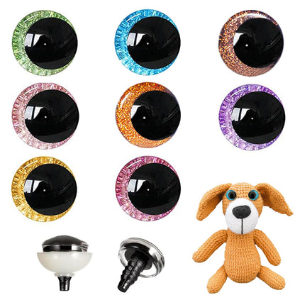 64 Pcs Glitter Safety Eyes 30mm 3D Safety Eyes for Amigurumi Glitter Eye for Stuffed Animals Large Safety Eyes Crochet for DIY of Puppet, Bear Crafts, Toy Doll Making Supplies (8 Colors)