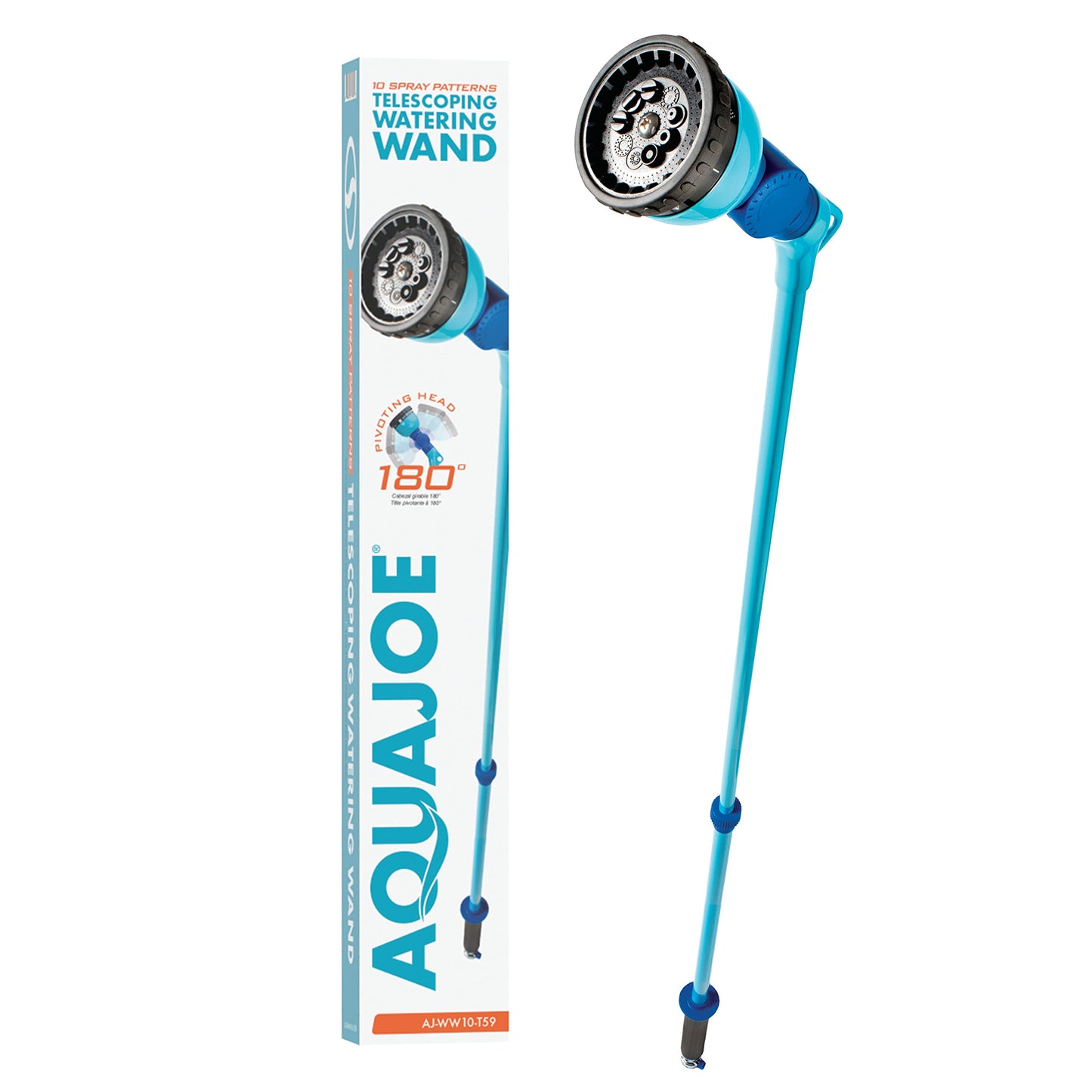 Aqua Joe AJ-WW10-T59 Telescoping 10-Pattern Metal Watering Wand w/180-Degree Angle Adjustable Head