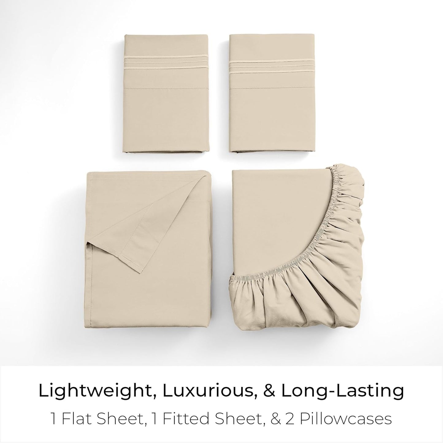 Mellanni Full Sheets Set - 4 PC Hotel Luxury Bedding | Extra Soft, Cooling & Stain Resistant (Beige)