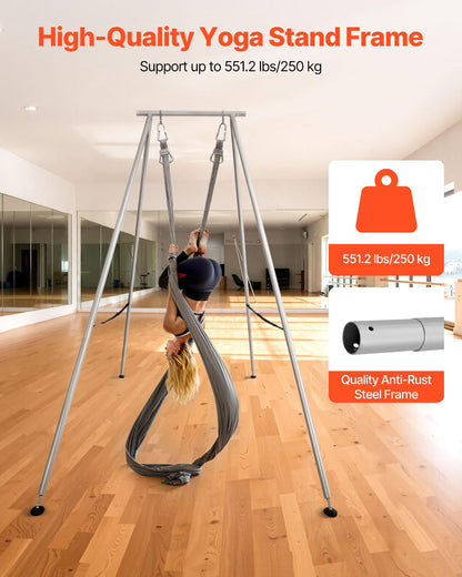 VEVOR Yoga Stand Frame, 9.6 ft Length Swing Stand, Max 551.2 lbs Load Triangular Structure Aerial Rig, Aerial Silk Stands for Yoga Enthusiasts, Non-Slip Base, Lightweight, Detachable Design