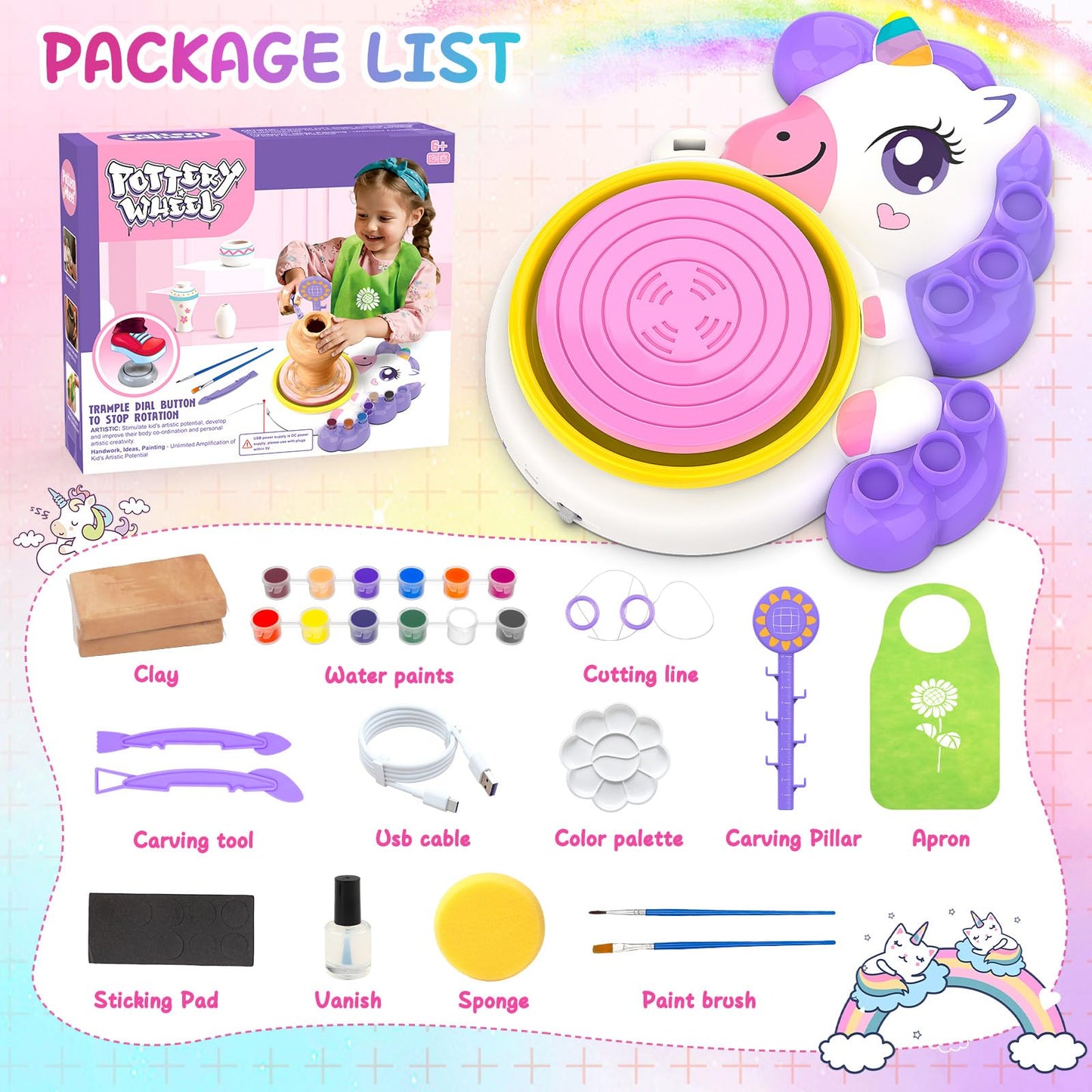 Pottery Wheel for Kids, Arts and Crafts for Kids Ages 8-12, Complete Pottery Painting Craft Kit with Clay, Art Supplies for Kids Toys Girls Birthday Christmas Gift for 6 7 8 9 10 11 12+, Purple