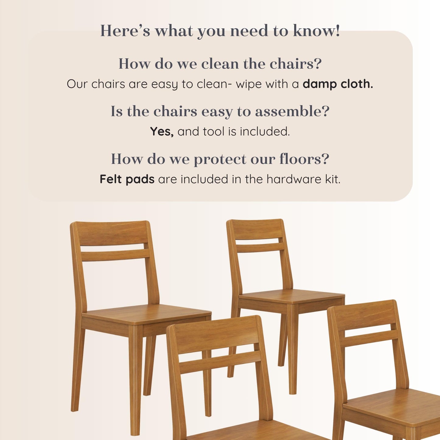 Grain & Grove Crew Dining Chair, Set of 4, Solid Rubberwood Frame, Engineered Wood Seat, Comfortable Backrest, Easy Assembly, Durable Wooden Kitchen & Dining Room Chair, Pecan