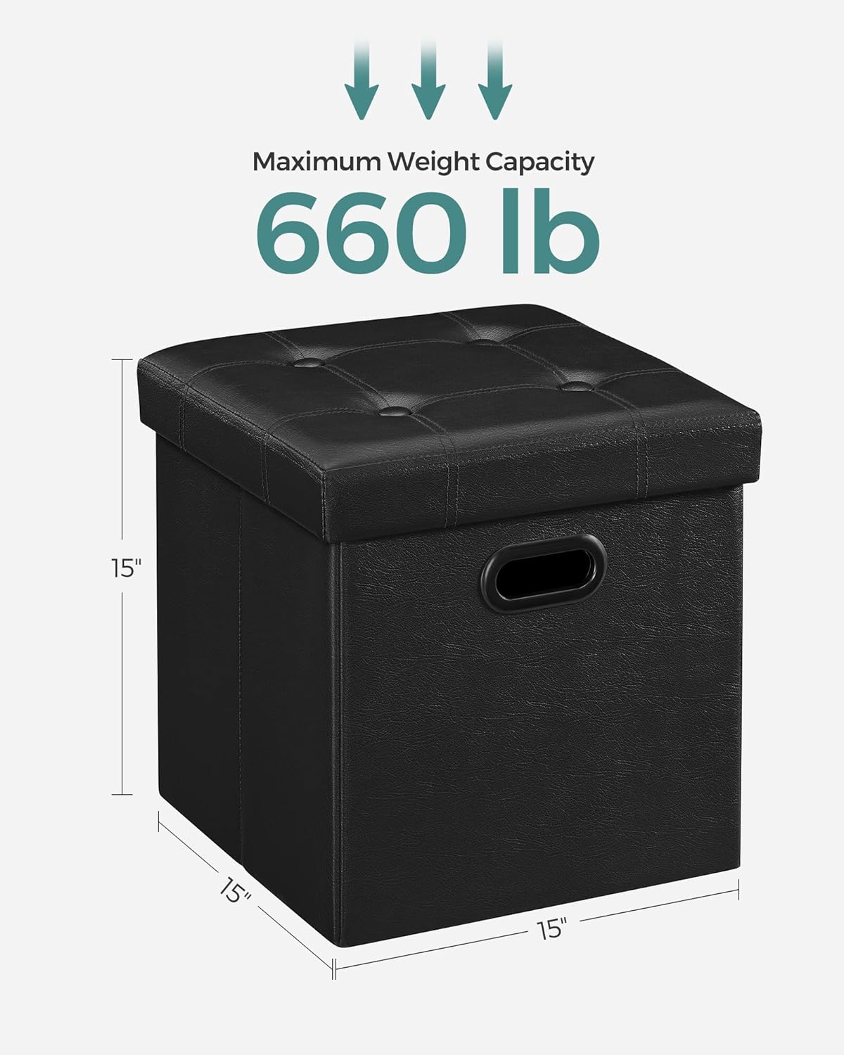 15 Inches Grommet 660 lb, ULSF30B SONGMICS Mazie Collection - Ottoman with Storage, Footstool, Storage Ottoman