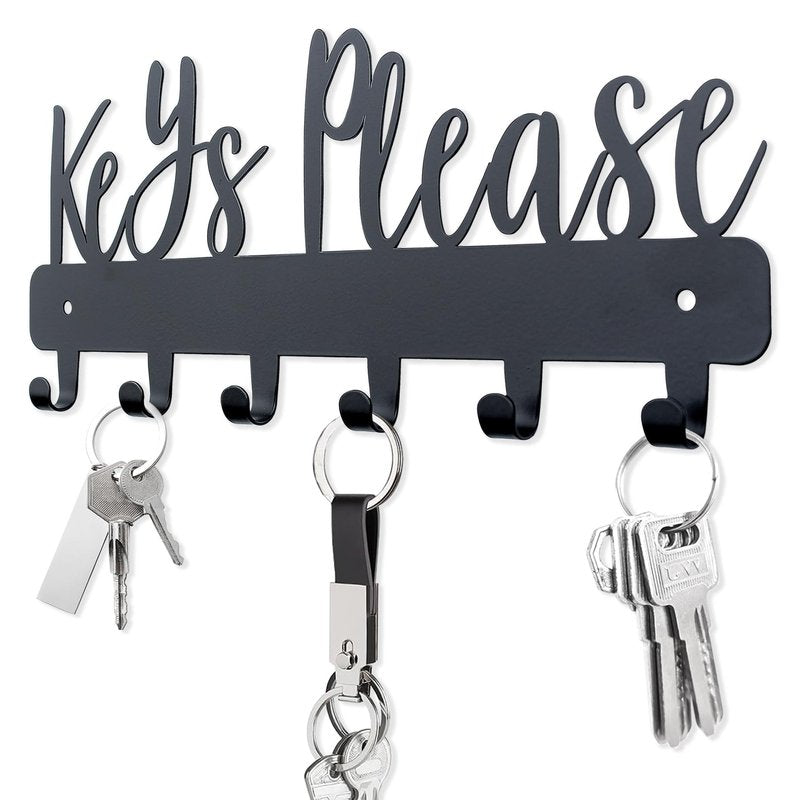 BITALYE Keys Please Holder on Wall,Key Holder Wall Mounted,Black Metal Decorative Key Rack Hooks for Garage, Mudroom, Hallway,Entryway,Front Door,Office (Normal Size:11x4.57inches)
