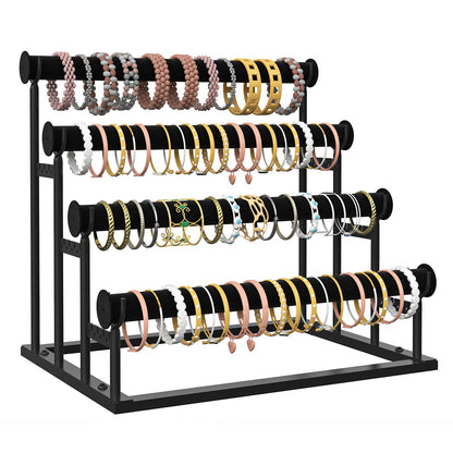 ORLESS 4 Tier Bracelet Holder, Detachable Velvet Jewelry Display Stand, T-Bar Necklace Storage Organizer Display Stand, Metal Bracelet Holder Display for Bangles Watch Bracelets Scrunchies(Black)
