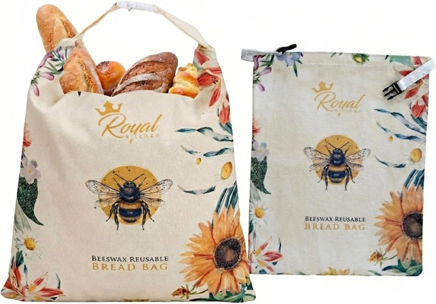 2 Pack 2 Reusable Beeswax Breads Bag | Organic Sourdough bread bags for homemade bread | Fridge and Freezer friendly