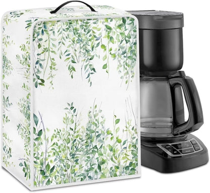 DISNIMO Coffee Maker Dust Cover, Green Leaves Design, Dustproof Kitchen Appliance Cover with Top Handle
