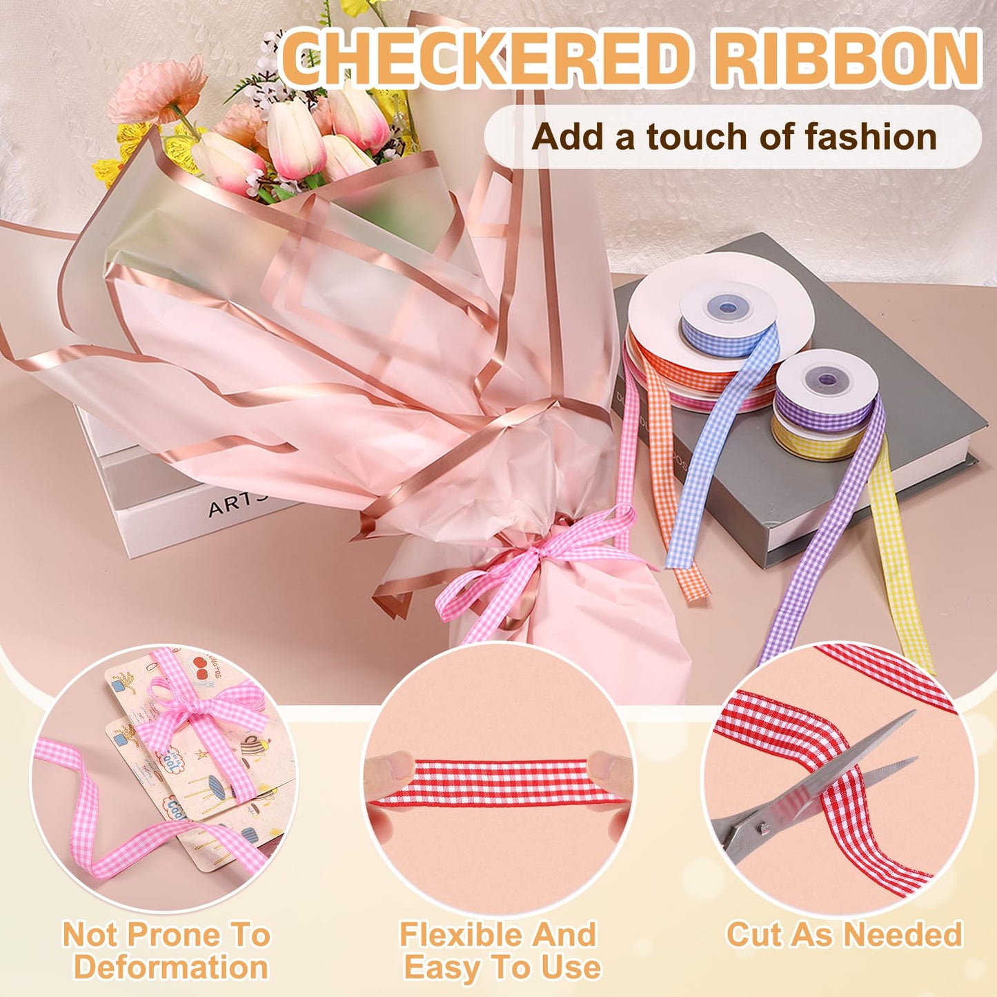 PATIKIL 50 Yard x 3/8 Inch Gingham Ribbon, Plaid Ribbon Nylon Checkered Gift Wrapping Strip for Thanksgiving Bow Wreath Craft Birthday Wedding, Pink