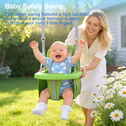 JYGOPLA Metal Swing Sets for Backyard, 5-in-1 Kids Swing Set Slide Combo with Saucer Swings, Baby Safety Swing & Basketball Hoop for Ages 3-12