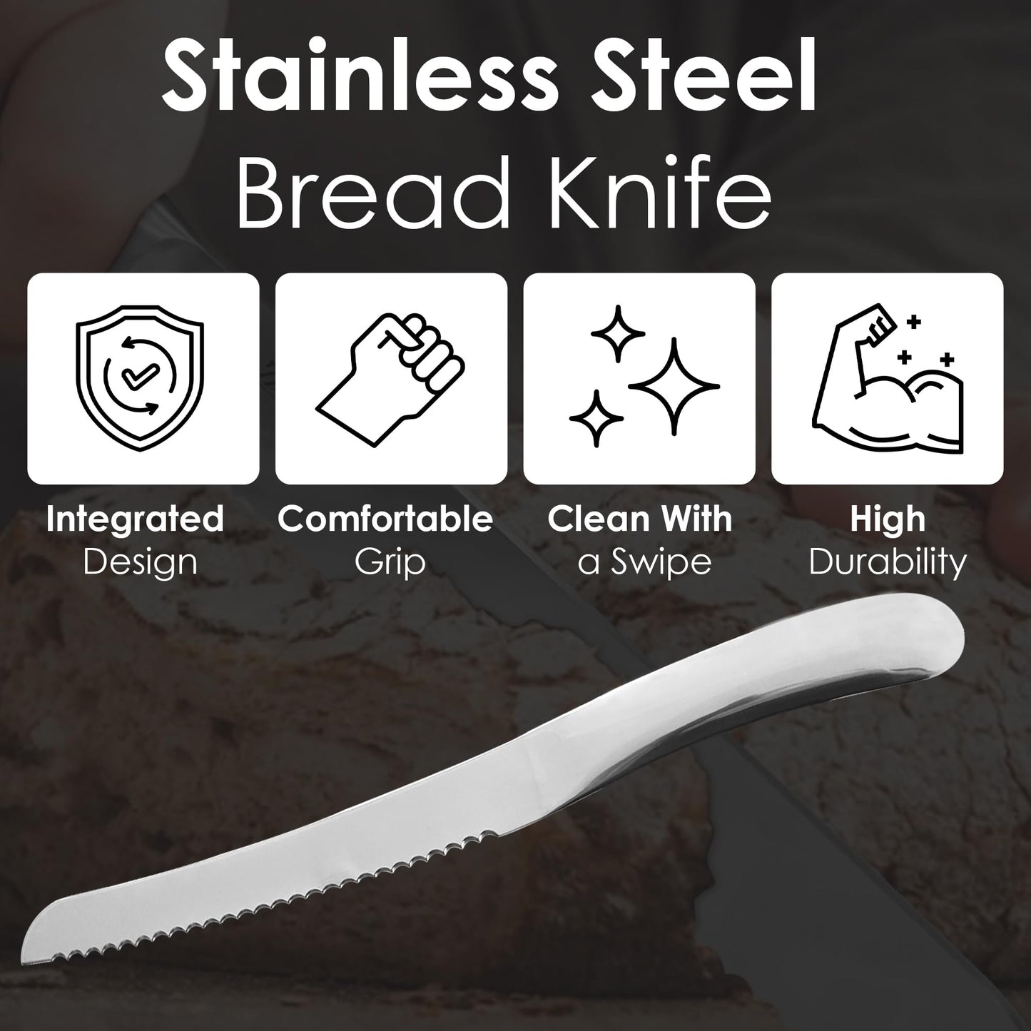Stainless Steel Bread Knife – Serrated Knife for Homemade Bread, Sourdough & Baguettes | Precision Cutter for Even Slices