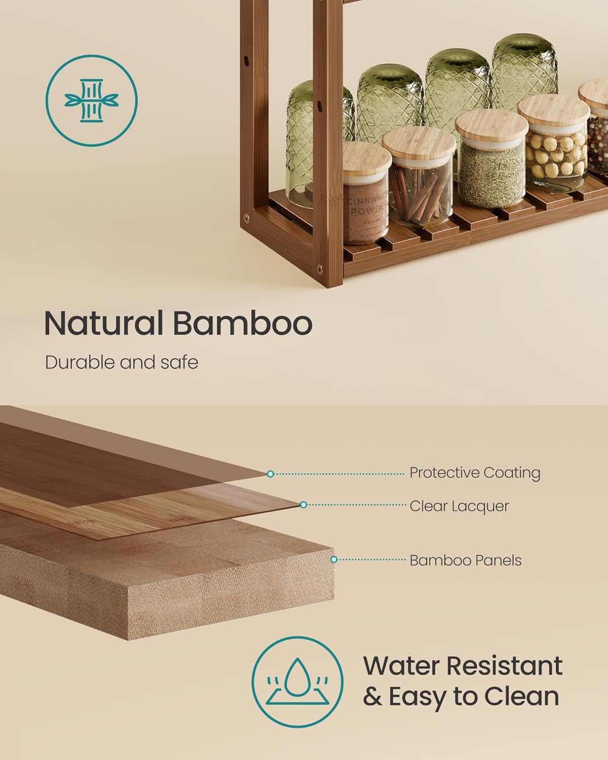 3-Tier 5.9 23.6 21.3 Inches, UBCB013K01 SONGMICS Bamboo Bathroom Shelf, Adjustable Plants Rack, Wall-Mounted or Stand