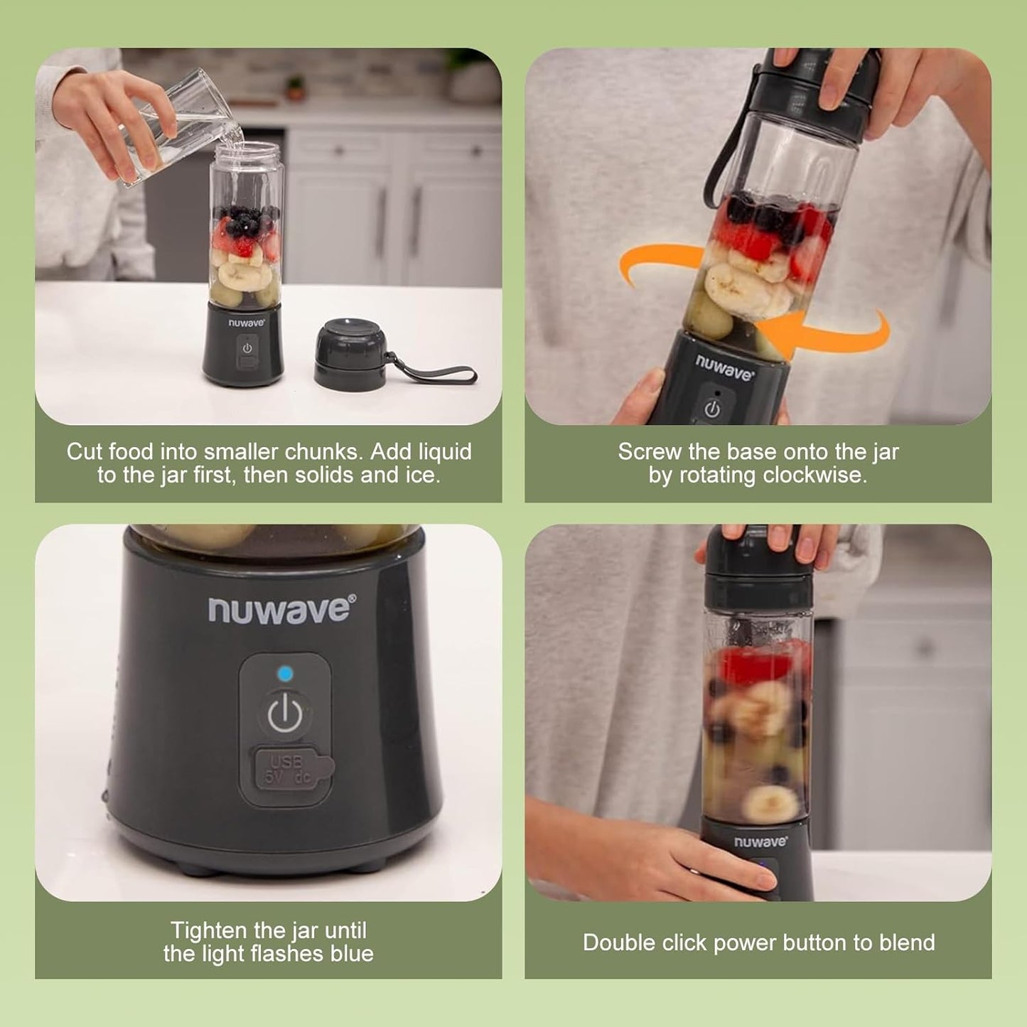 Nuwave Portable Blender for Smoothies and Shakes, 2025 New & Improved, 16 OZ On-The-Go Small Juice MIni with 6 Blades, Rechargeable, BPA-Free, Leak-Proof Lid, for Gym, Kitchen, Office