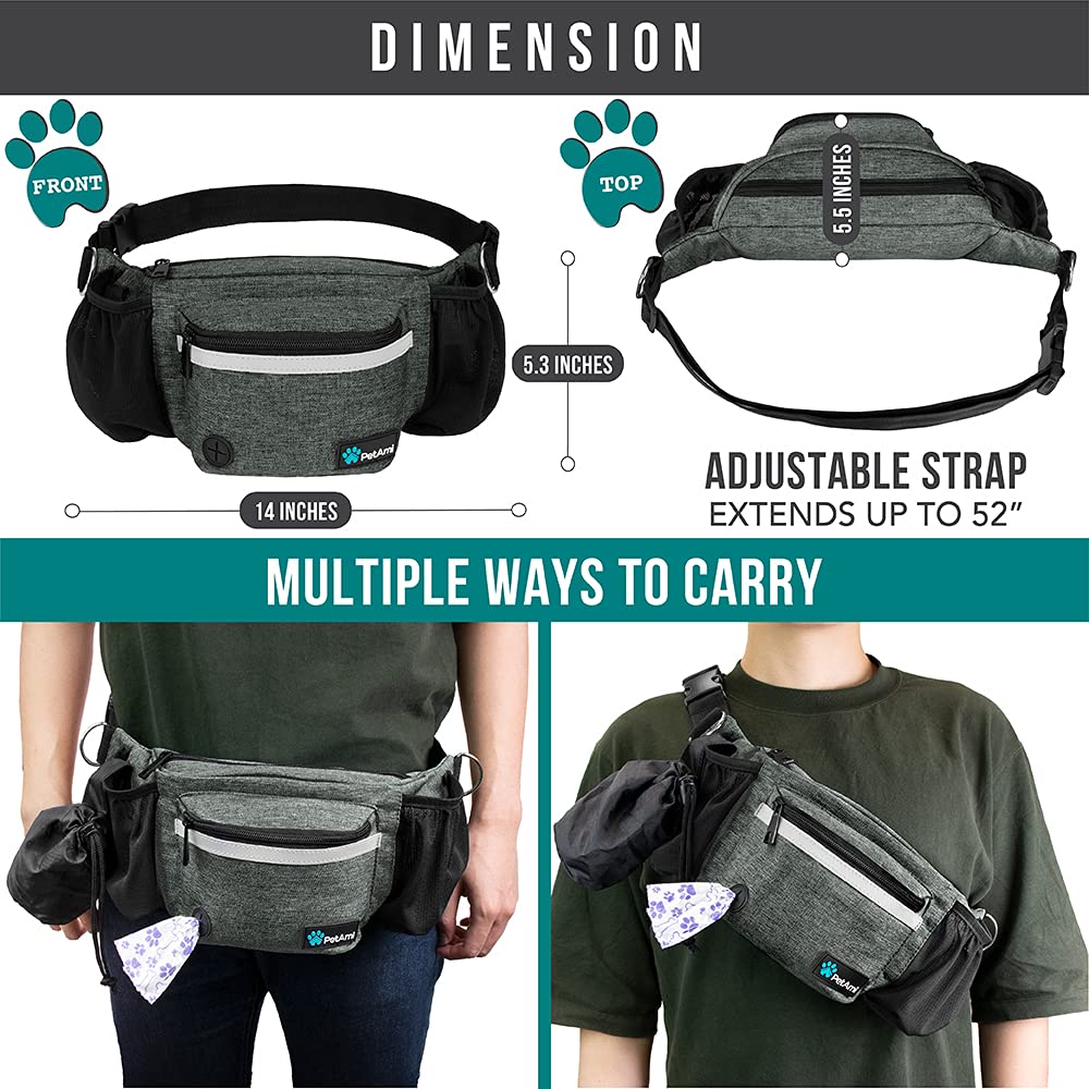 PetAmi Dog Fanny Pack, Treat Pouch for Dog Walking, Training, Built in Poop Bag Dispenser, Water Bottle Holder, Collapsible Bowl, Pet Treat Waist Belt for Hiking, Running, Kibbles (Camo Black)