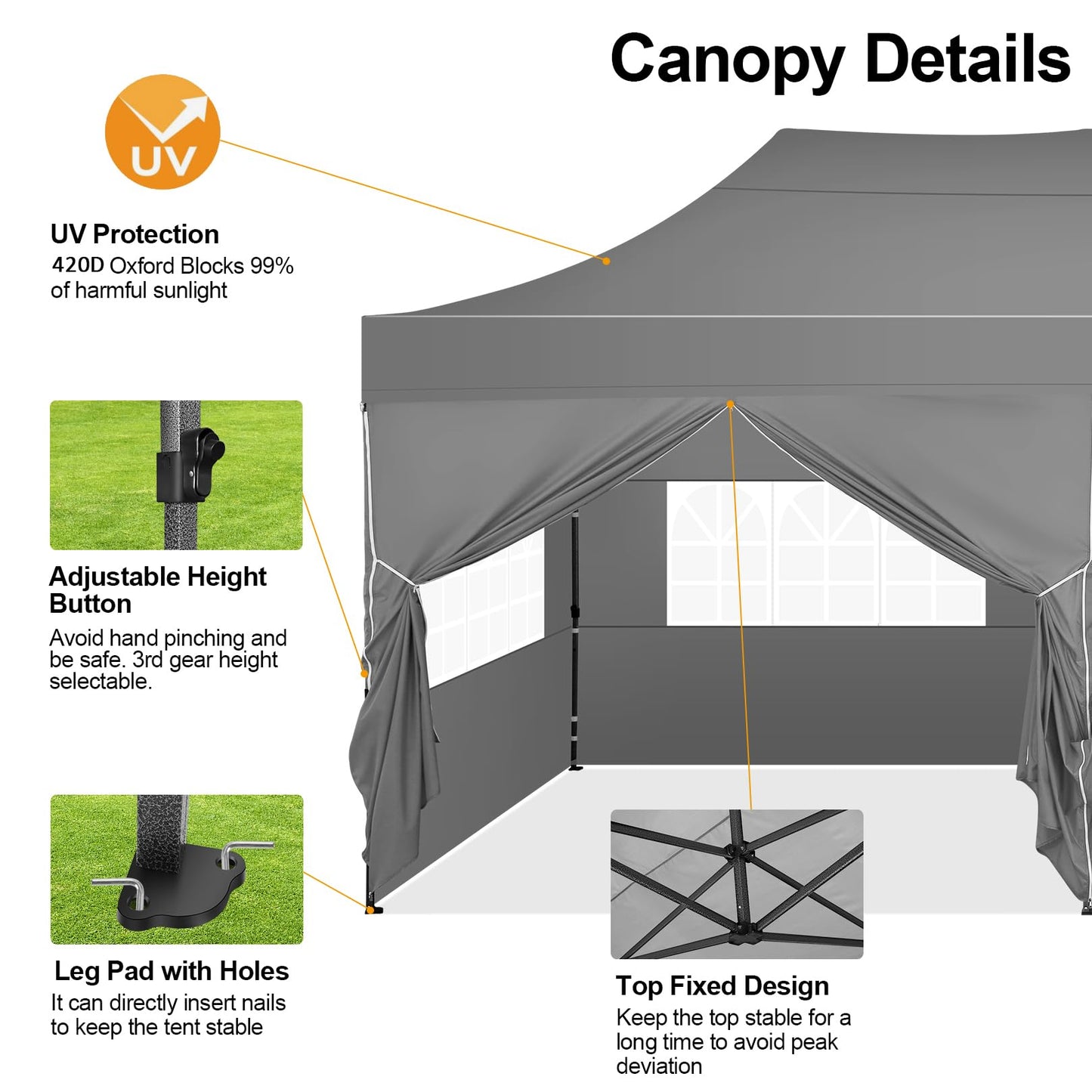 COBIZI 10x20 Pop up Canopy Tent 10x20 Canopy with 6 Sidewalls Waterproof Heavy Duty Commercial Tent for Parties Outdoor Garden Gazebo, Carry Bag with Wheel(10x20ft, Gray)