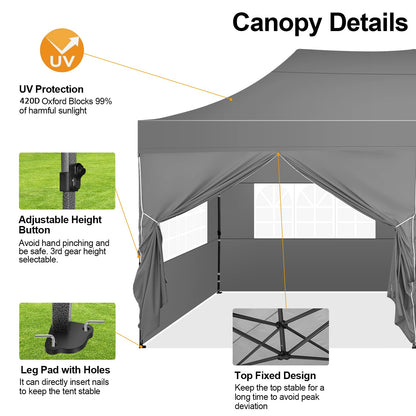 COBIZI 10x20 Pop up Canopy Tent 10x20 Canopy with 6 Sidewalls Waterproof Heavy Duty Commercial Tent for Parties Outdoor Garden Gazebo, Carry Bag with Wheel(10x20ft, Gray)