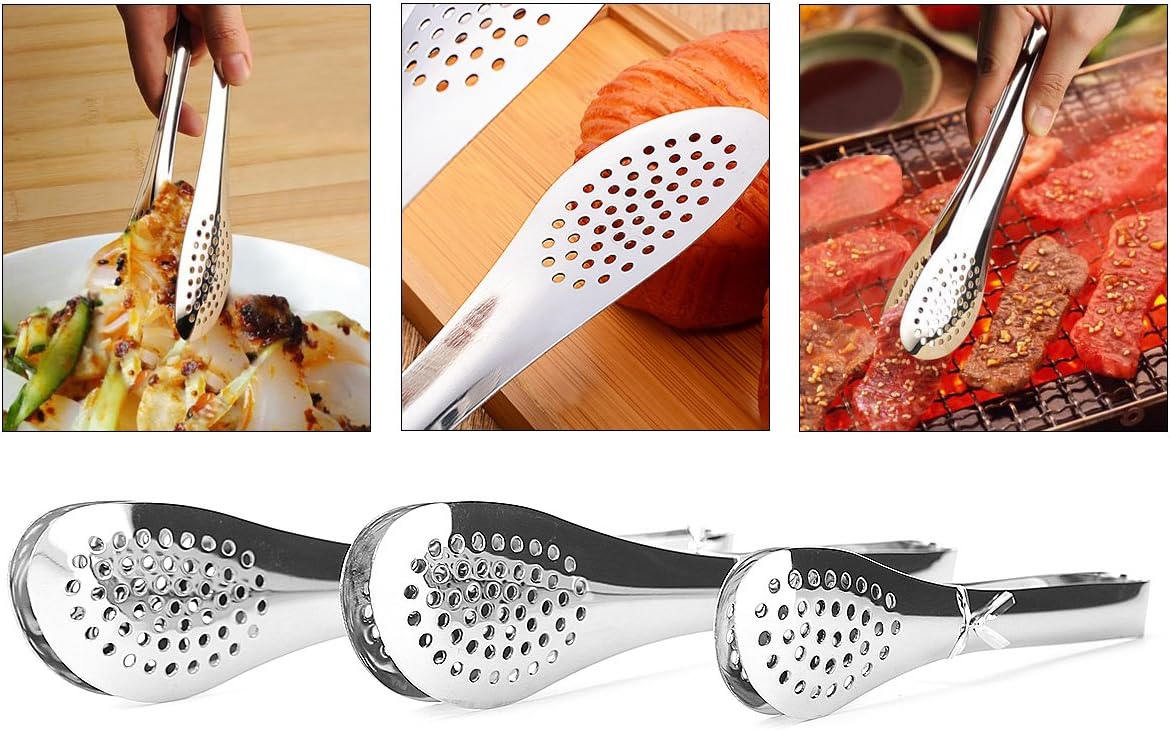 Pack of 3 Sizes Stainless Steel Tongs, Heavy Duty Food Tongs for Salads, Bread, Ham, BBQ, Cooking, Serving