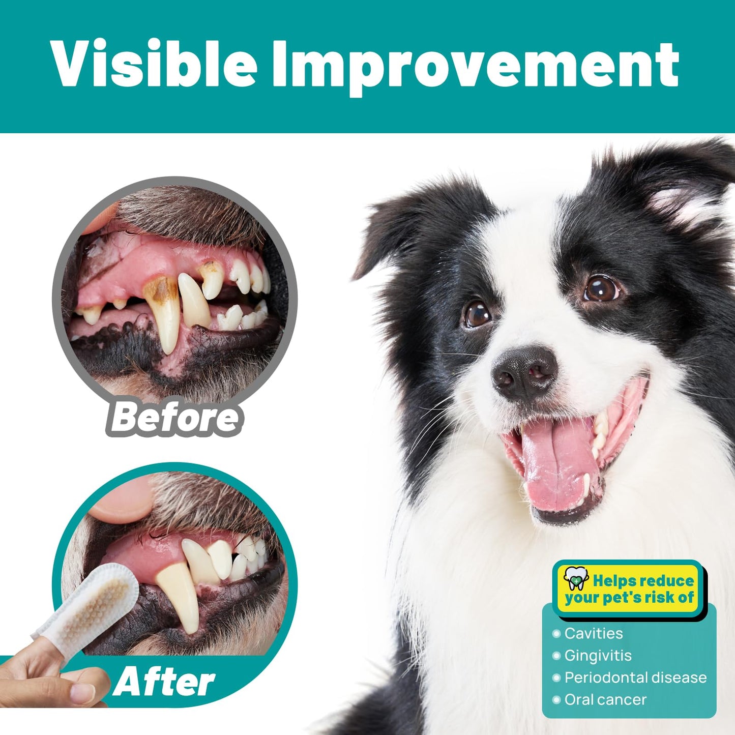 SmileDenX Teeth Cleaning Wipes for Dogs & Cats, Dog Finger Toothbrush Wipes, Dog Dental Care Finger Wipes, Dog Tooth Brushing Kit, Remove Plaque & Tartar Buildup, Fresh Breath (50 PCS, Unscented)