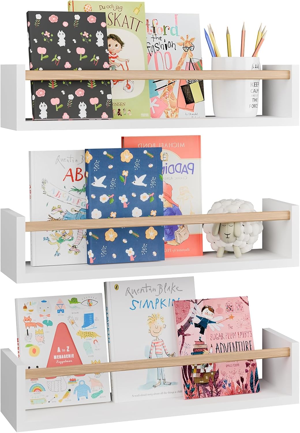 16.5 Inch Set 3, Fixwal Nursery Bookshelves, Floating Shelves for Wall of Kids Bookshelf for Bedroom, Baby Nursery