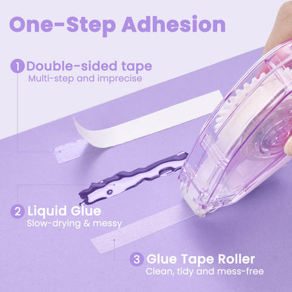 Sooez Extra Long Glue Tape, 12 Pack Double Sided Tape Roller for Crafts, Adhesive Scrapbook Tape Runner, Scrapbooking Journaling Supplies, for Card Making, Gift Wrapping, School Office, 33ft x 0.31in