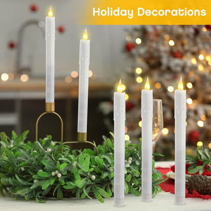 Baquler 24 Pcs 10 Inch White Flameless Taper Candles Dripless Battery Operated LED Flickering Candlesticks Window Candle with 3D Flickering Flame for Easter Home Wedding Church Decor