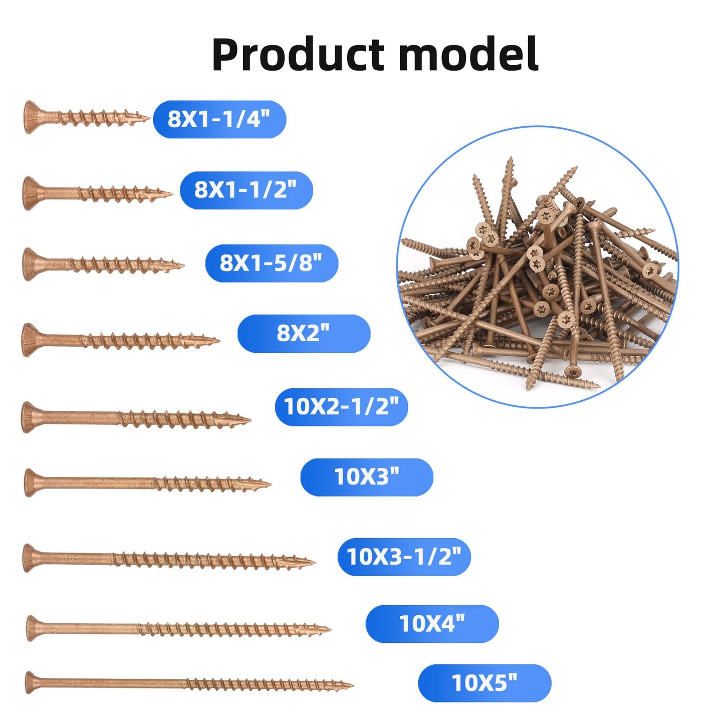 Bobibbi Wood Screws #10 x 3-1/2’’, T25 Star Torx Drive Flat Head Deck Screws, Brown, 58Pcs (1lb)