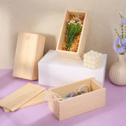 4 Pack Unfinished Wood Storage Box with Slide Lid, 8×4×3in, Blank Natural Wood Case Container, Small Wooden Storage Crates Container for Art Hobbies, DIY Craft, Jewelry Bead Organizer