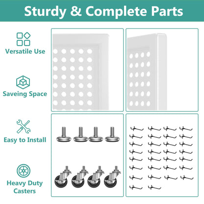 CursorTech Pegboard Display Stand with 32 Hooks 24" X70” Metal Pegboard on Wheels and T-Base Heavy Duty Standing Rack Organizer Panels Units for Ornament Retail & Vendors Craft Show Store Display