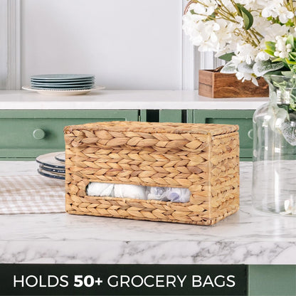 1330 Trash Bag Holder with Scalloped Lid Gallon Bags Roll Holder Wall Mount Water Hyacinth Garbage Bag Dispenser