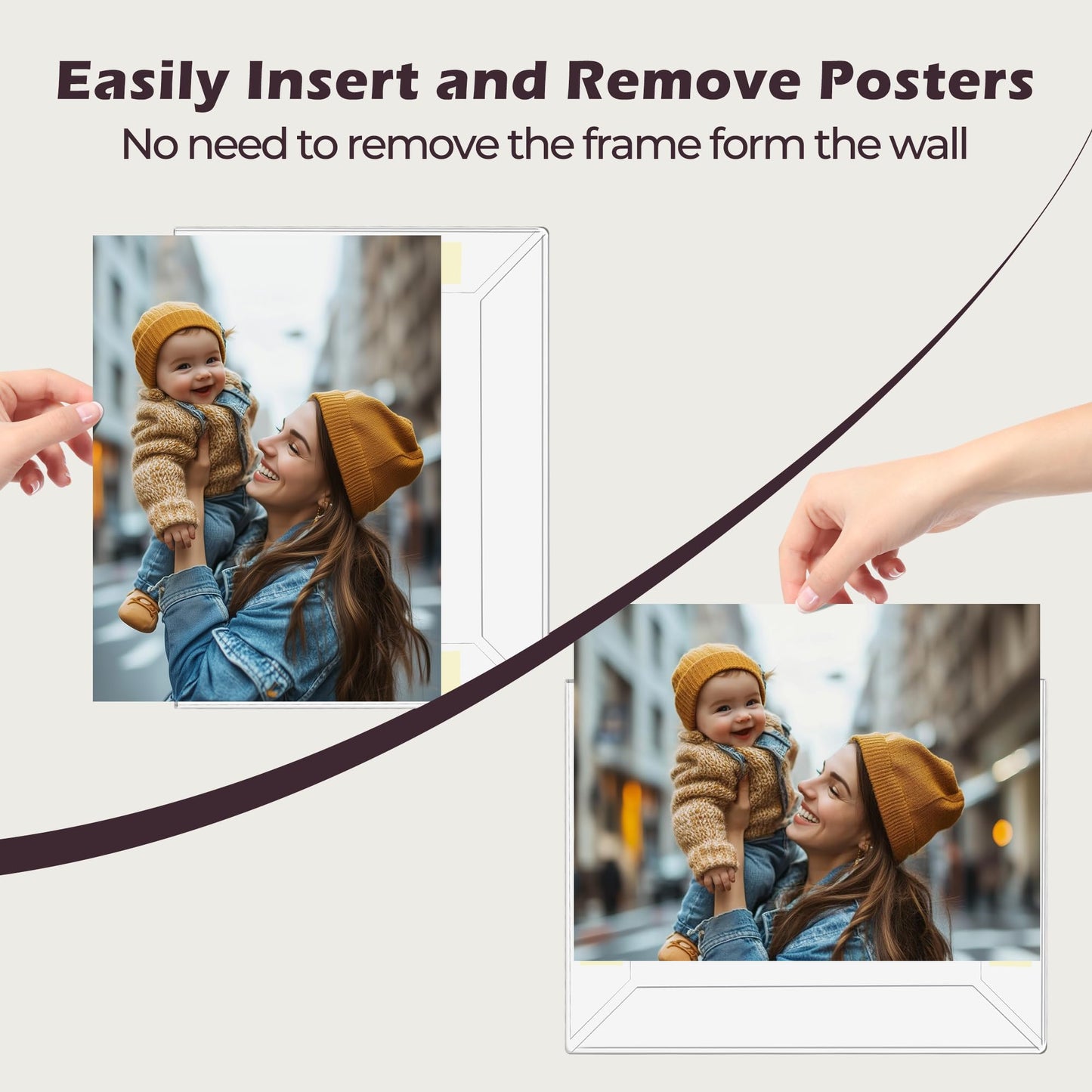 11x17 Acrylic Picture Frame, Clear Frameless Photo Frame for Wall Mount, No Drilling Picture Frames with Tape, Pack of 5 Floating Hanging Picture Frames for Home, School, Office