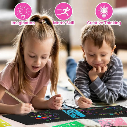 Smasiagon Scratch Paper Art Set: 2 Pack Notebooks Art Supplies and Crafts for Kids Back to School Classroom Ages 3 4 5 6 7 8 9 10 Girls Boys Toys Valentine's Day Birthday Party Travel Favor Games