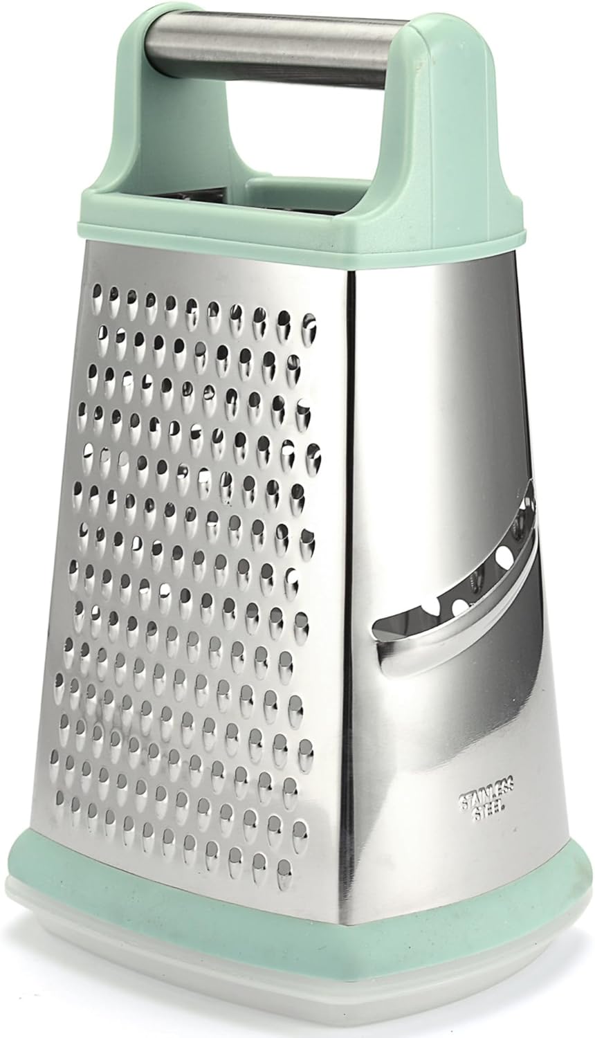 Stainless Steel Cheese Grater - Metal Box Grater for Kitchen with Comfortable Handle, Food Processor and Shredder