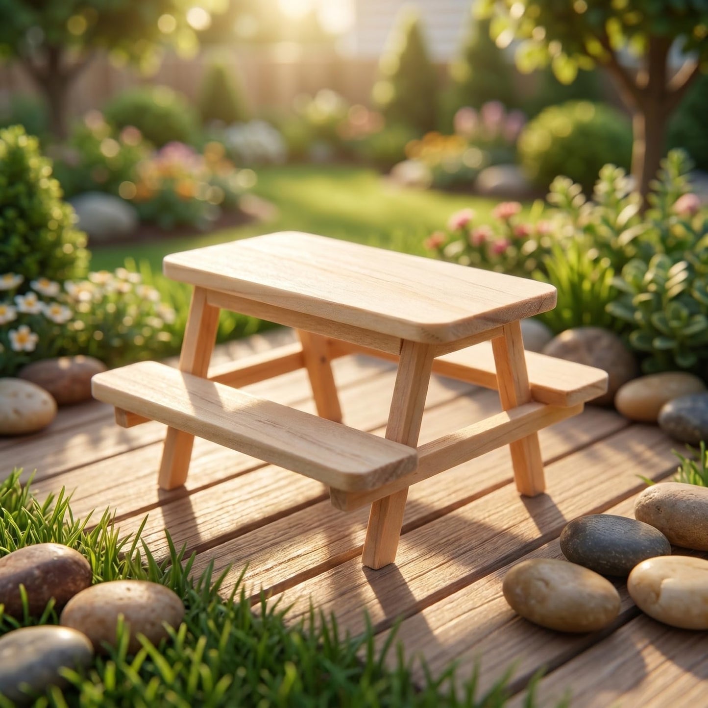 OATIPHO 1:12 Scale Mini Wooden Picnic Table, Unfinished Miniature Dollhouse Furniture Outdoor Accessories, Patio Desk Prop for Fairy Garden, DIY Crafts 3-4 Inch Figures