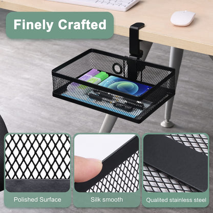 ROSLINE Under Desk Storage Organizer, Clamp on Drawer Basket, Hanging Storage, Mount Tray, Suitable for Multiple Scenes (Black)