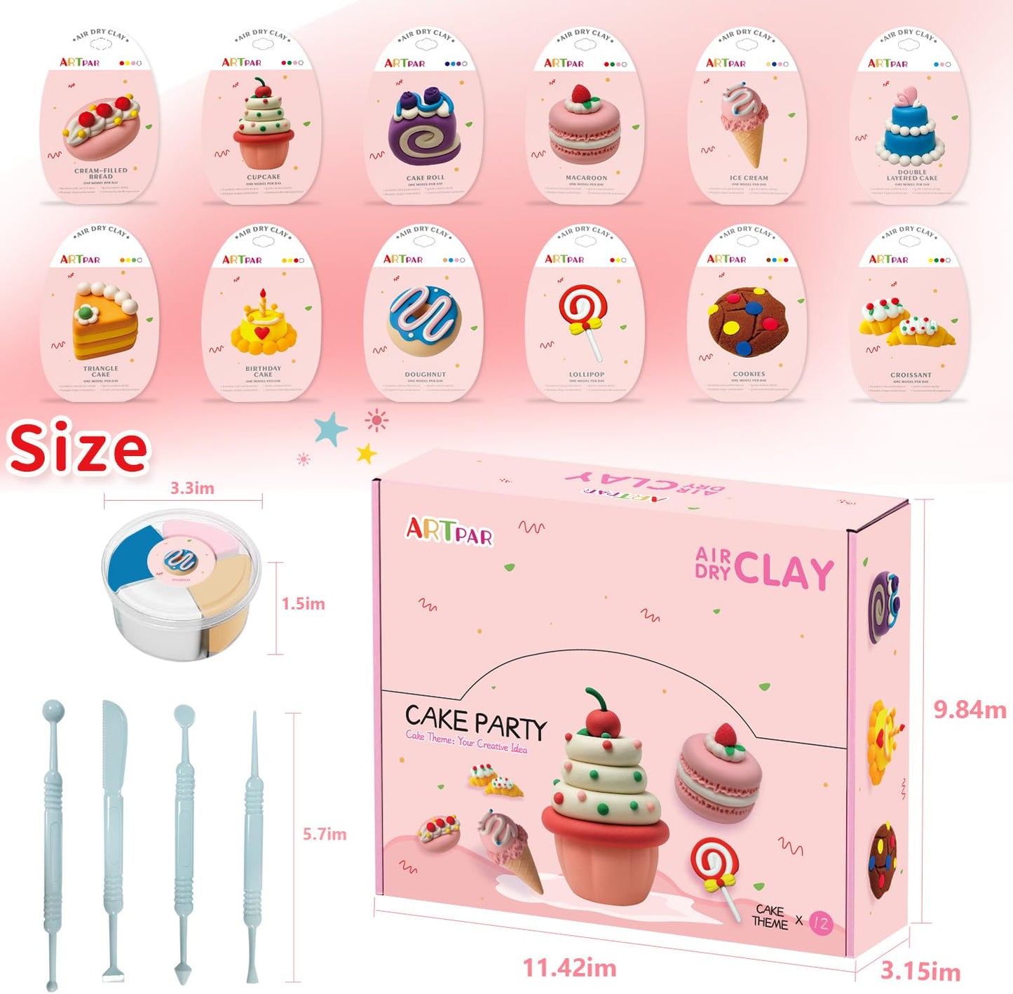 ARTPAR Air Dry Clay for Kids,Modeling Clay Kit,Model Magic Sculpting Set,Ultra Light & Soft, Safe Non-Sticky | 12 Box DIY Art and Crafts School Projects, Home Party Favors for Boys & Girls