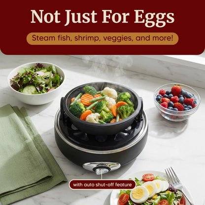 Elite Gourmet EGC007CHC# Rapid Egg Cooker, 7 Easy-To-Peel, Hard, Medium, Soft Boiled Eggs, Poacher, Omelet Maker, Auto Shut-Off, Alarm, 16-Recipe Booklet, Charcoal Grey