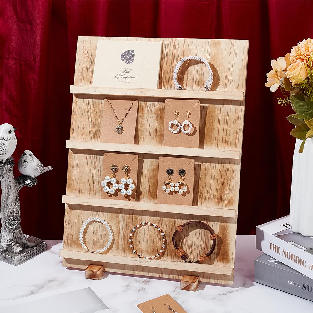 PH PandaHall 4 Tier Wooden Jewelry Display Stand, Earring Display Stands Rack Removable Showcase Rack, Retail Jewelry Display Card Holder for Selling Craft Jewelry Showing