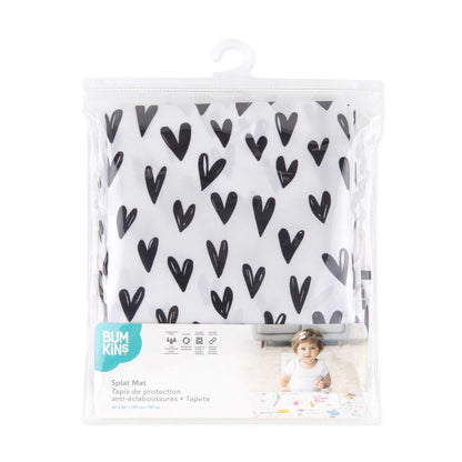 Bumkins Baby Splat Mat for Under High Chair, Babies Toddlers Eating Mess Mat, Waterproof Reusable Cloth for Arts and Crafts, Playtime Mat for Kids, Floors or Tables, Fabric 42inx42in, Black Hearts