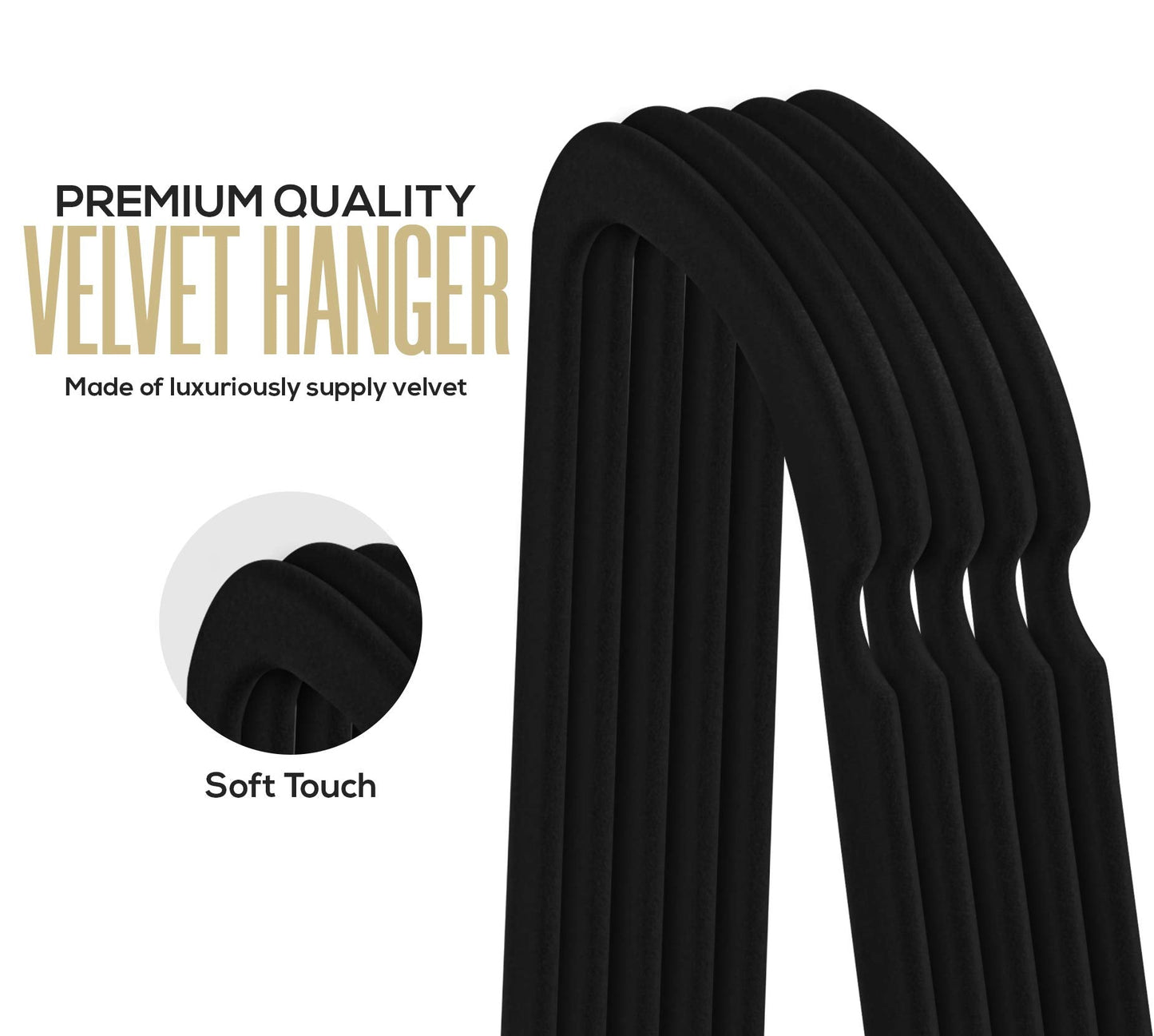 Utopia Home Premium Velvet Hangers 100 Pack - Non-Slip Clothes with Tie Bar - Black Hangers with 360 Degree Rotatable Hook - Heavy Duty for Coat