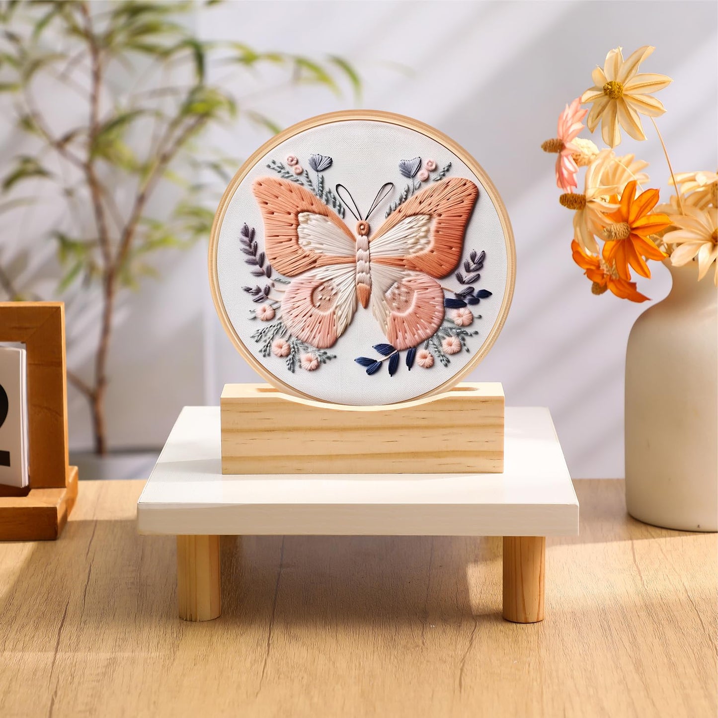Chunful 6 Pcs Embroidery Hoop Display Stand Wooden Embroidery Frames Holder 2 Tier Groove Cross Stitch Hoop Stand Base Accessories for Display Works Home Exhibition Decor (4.29" X 1.3" X 1.57")