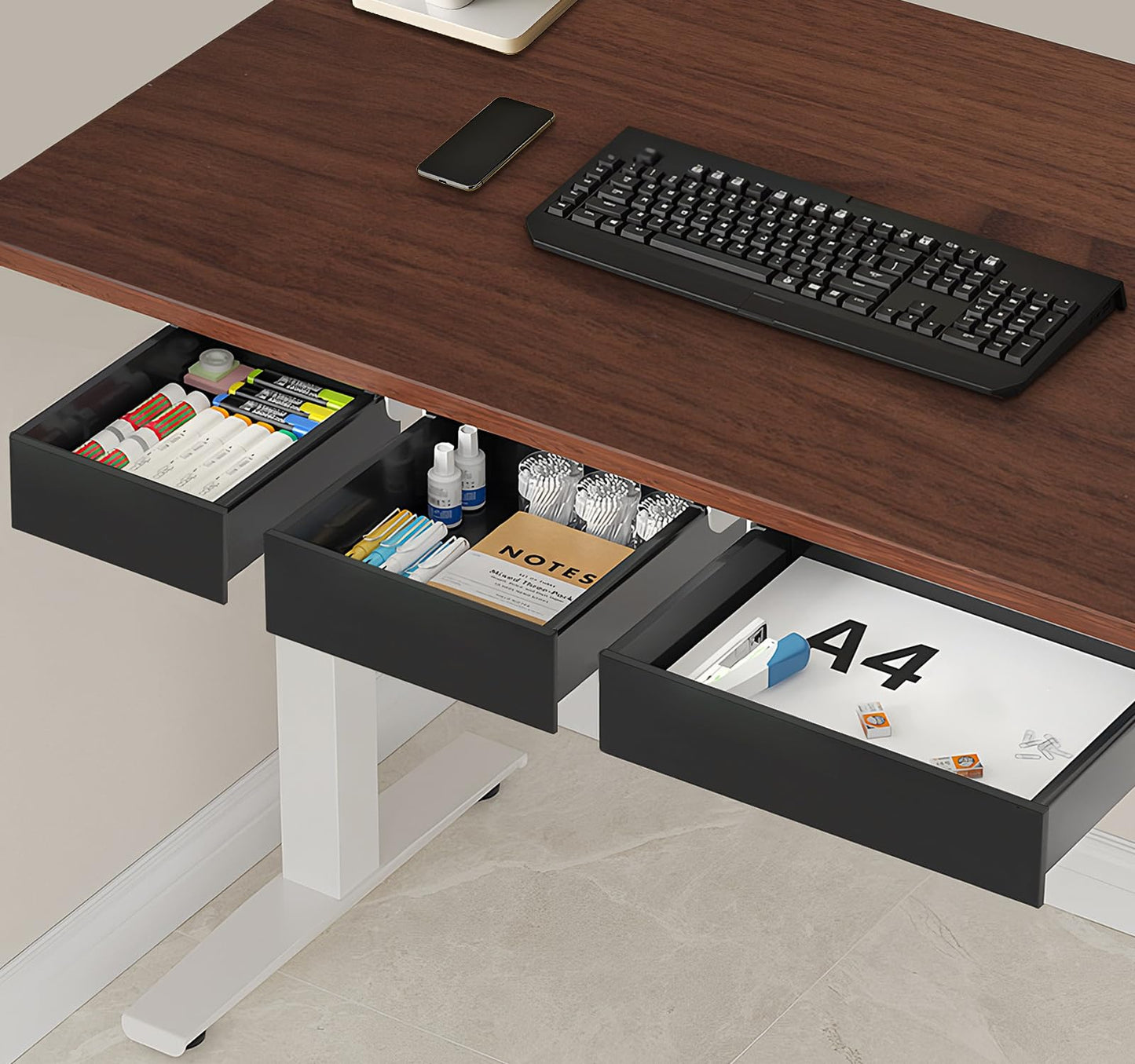 SVNNELP Under Desk Table Drawer Storage Organizer,3 Pack Large & Medium & Small Slide Out Desk Drawers - Hidden Desktop Organizer,Adhesive Storage Pencil Tray Under Table(BLACK/LMS)
