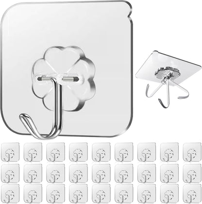 Skiennix 28 Pack Heavy-Duty Sticky Hooks - Clear Adhesive Wall Hooks for Kitchen, Bathroom & Ceiling