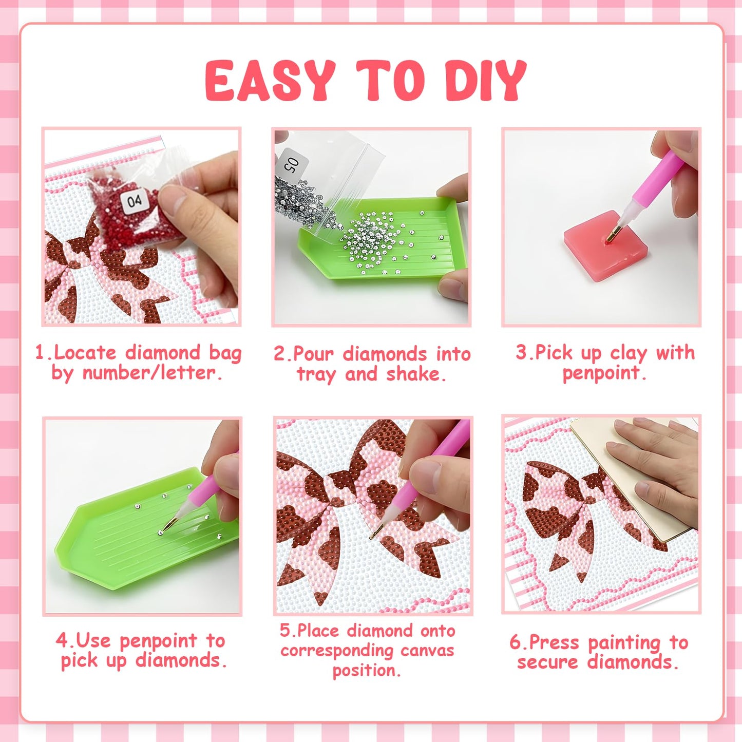SHADOAMP Western Cowgirl Diamond Art Kit Set of 4 - DIY Rhinestone Canvas Craft Featuring Pink Bows, Hats & Boots Designs, Creative Diamond Art Kits for Home Decor and Family Craft Projects