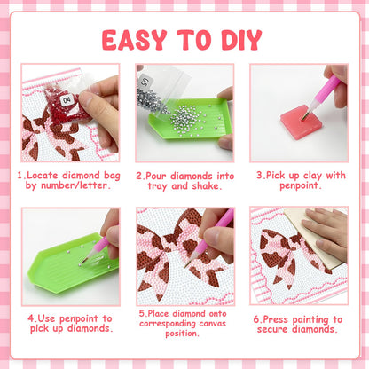 SHADOAMP Western Cowgirl Diamond Art Kit Set of 4 - DIY Rhinestone Canvas Craft Featuring Pink Bows, Hats & Boots Designs, Creative Diamond Art Kits for Home Decor and Family Craft Projects