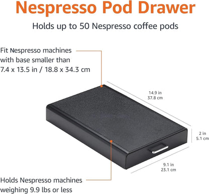 50 Amazon Basics Nespresso OriginalLine Coffee Pod Storage Drawer Holder, Capsule Capacity, Black