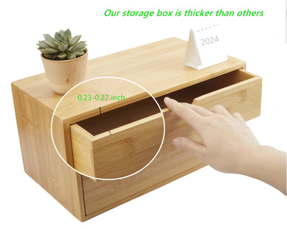 Charmewooden Bamboo Desk Organizer with Drawers, Countertop Organizer with Drawers Makeup Storage Drawer 2 Drawers Tabletop Storage Organization Box Home Office Workspace Bathroom Toiletries Supplies