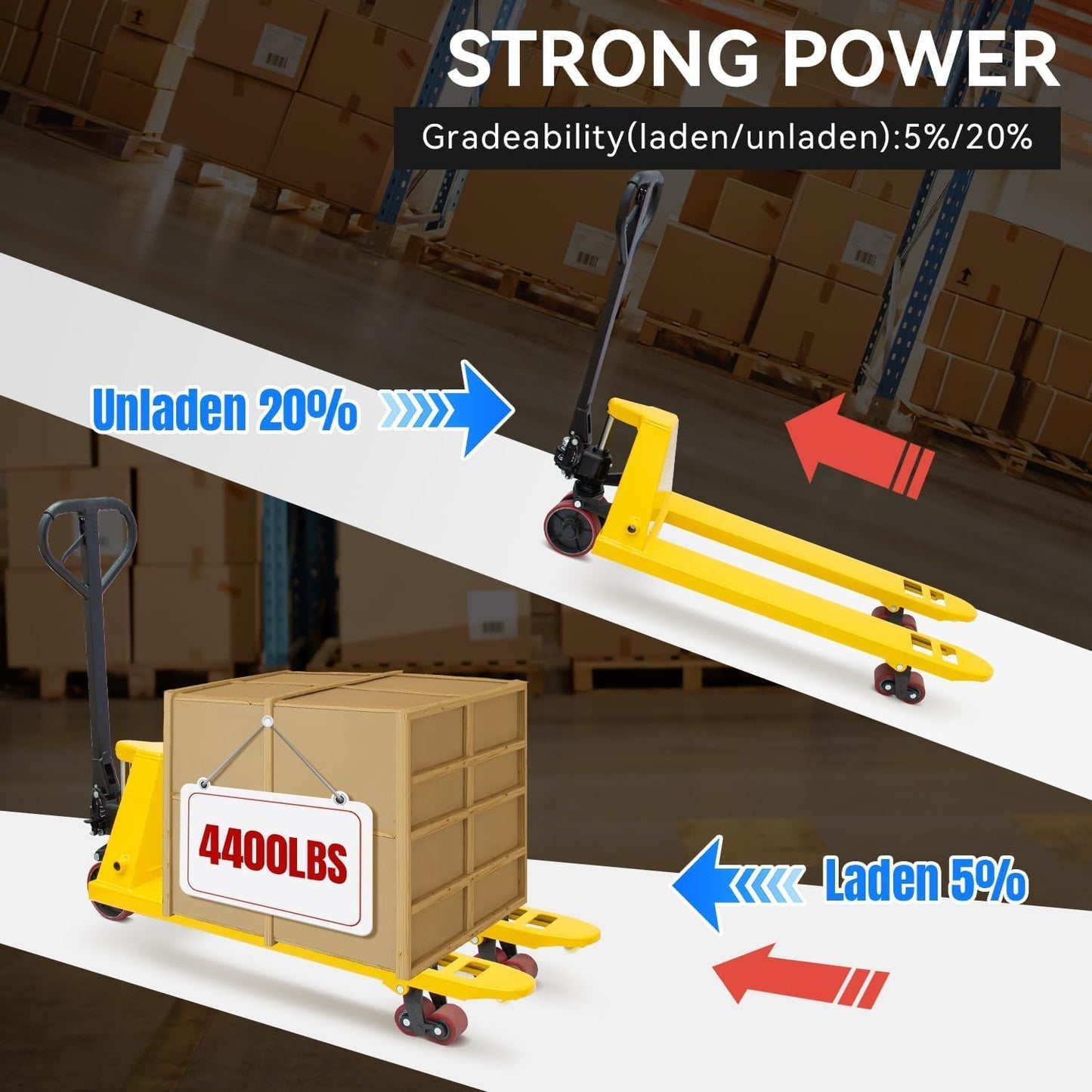 Fworkleft Manual Pallet Jack 4,400 LBS Capacity, 48" x 21" Heavy Duty Pallet Truck with Nylon Wheels, Industrial Hand Pallet Jack for Warehouse, Factory & Material Handling