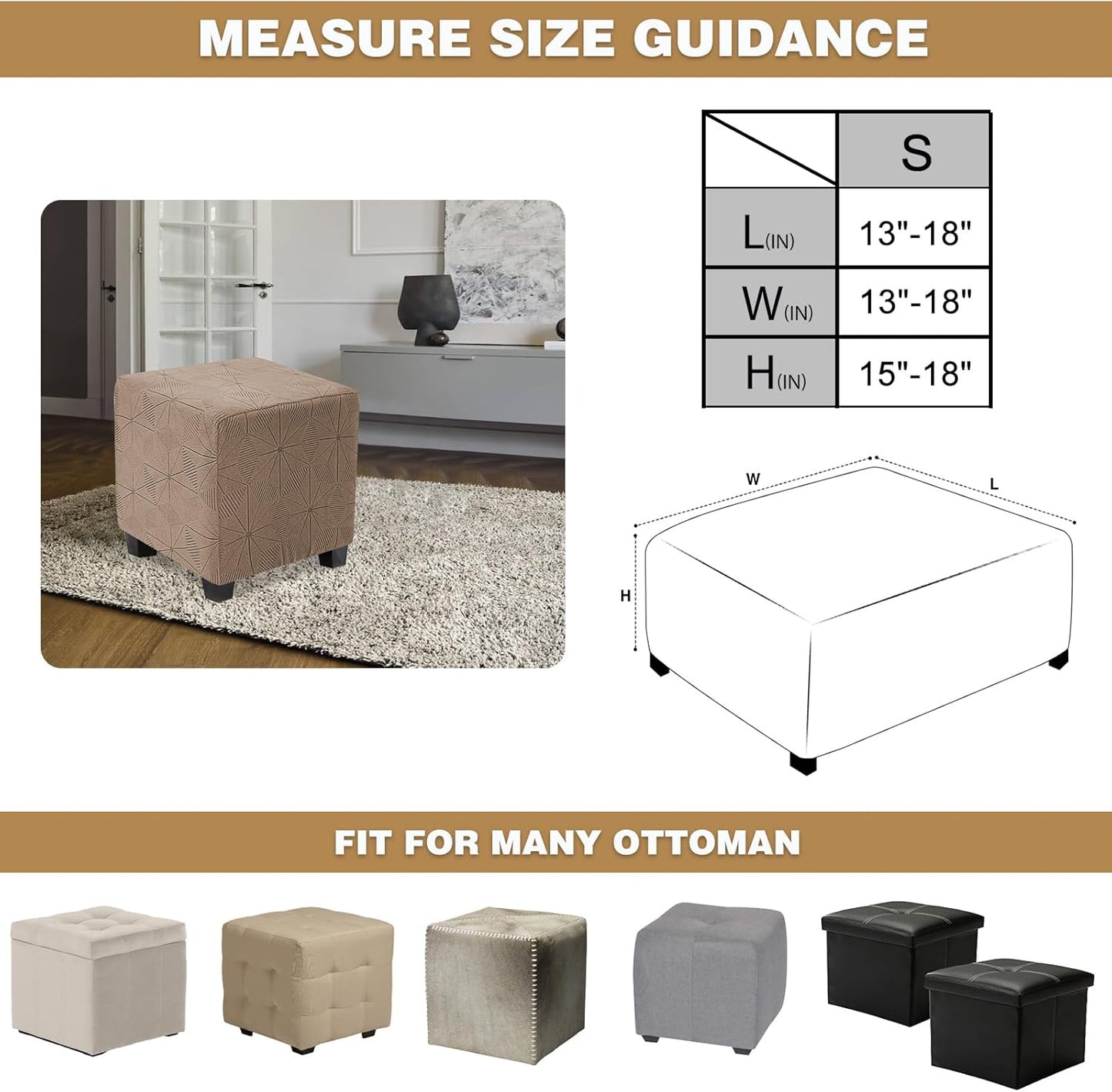 1PC) NeColorLife Ottoman Cover - Stretch Slipcover, Knitted Jacquard Fabric for Square Ottoman, Storage Stool
